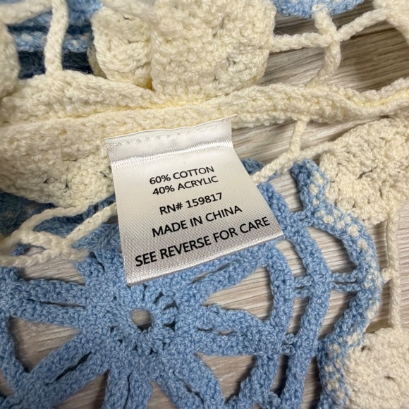 Altar'd State Cara Crochet Top Blue Cream Floral Sleeveless Boho Large - Picture 4 of 11